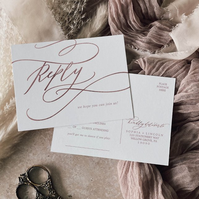 Romantische Rose Gold Calligraphy Song Request UAW Einladungspostkarte (Von Creator hochgeladen)