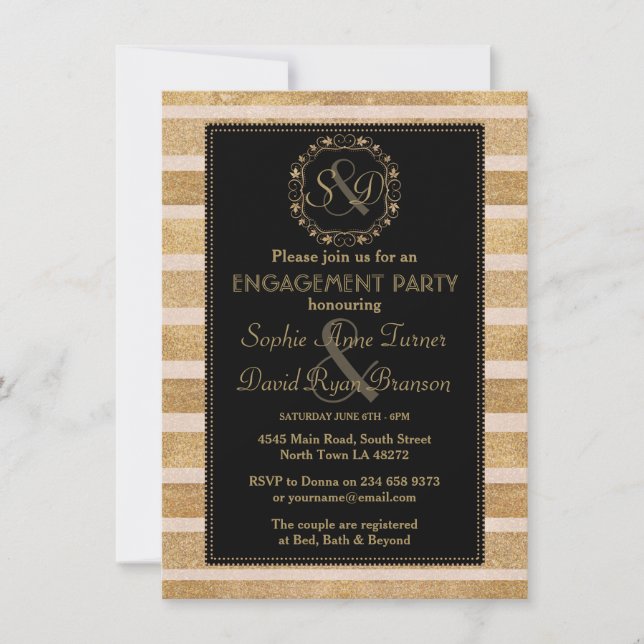 Romantische Rose Gold Fall Wreath Verlobung Monogr Einladung (Vorderseite)