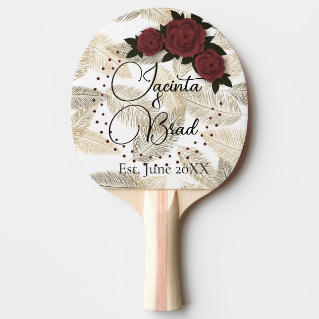 Romantische Rose Gold Feather Wedding Tischtennis Schläger (Vorderseite)