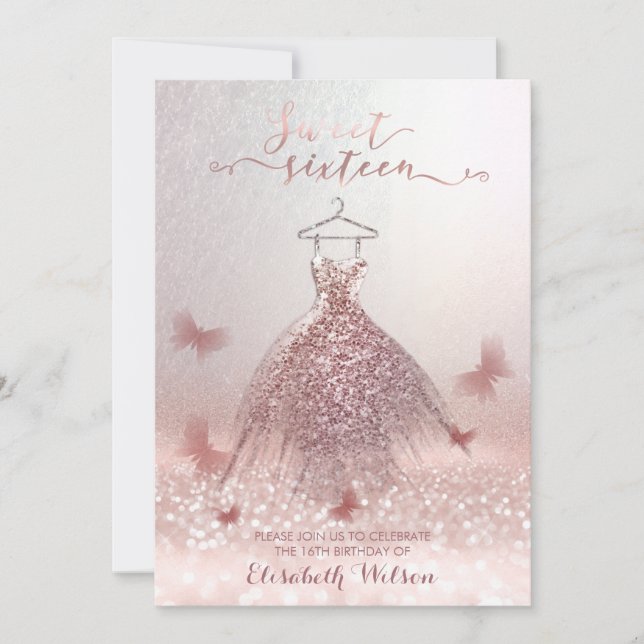 Romantische Rose Gold glitterartige Kleidung Schme Einladung (Vorderseite)