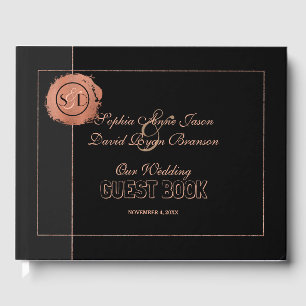 Romantische Rose Gold Glitzer Monogram Wedding Gästebuch