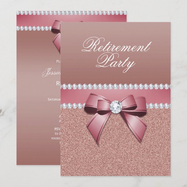 Romantische Rose Gold Retirement Party Einladung (Vorne/Hinten)