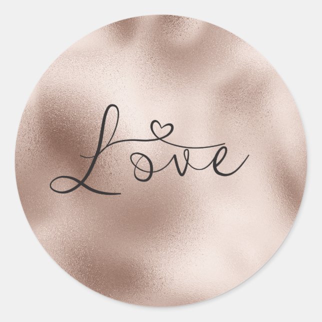 Romantische Rose Goldene Liebe Hochzeit Runder Aufkleber (Vorderseite)