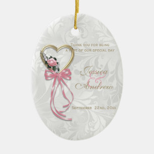 Romantische Rose, goldenes Herz & rosa Band Keramikornament