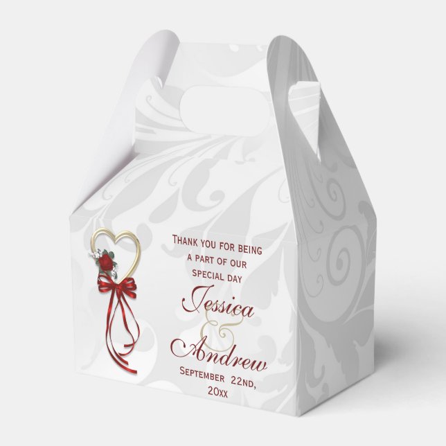 Romantische Rose, Goldenes Herz und Rotes Band Geschenkschachtel (Vorderseite)
