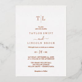 Romantische Rose Goldfoil Monogram Hochzeit Folieneinladung