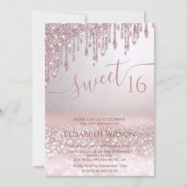 Romantische Rose Goldglitterie Ober-Schmetterling- Einladung (Vorderseite)