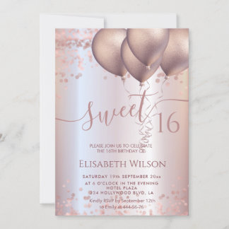 Romantische Rose Goldglitterie ombre Ballon Foto I Einladung