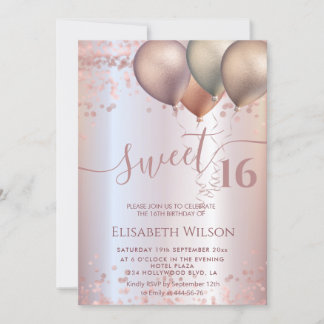 Romantische Rose Goldglitterie ombre Ballon Foto I Einladung