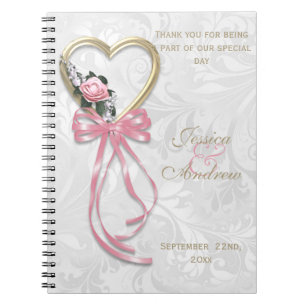 Romantische Rose, Goldherz u. rosa Band Notizblock