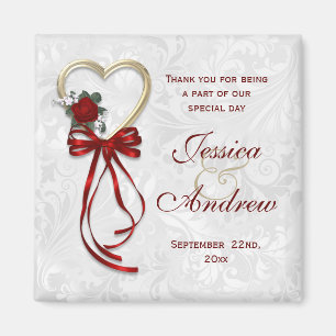 Romantische Rose, Goldherz u. rotes Band Magnet