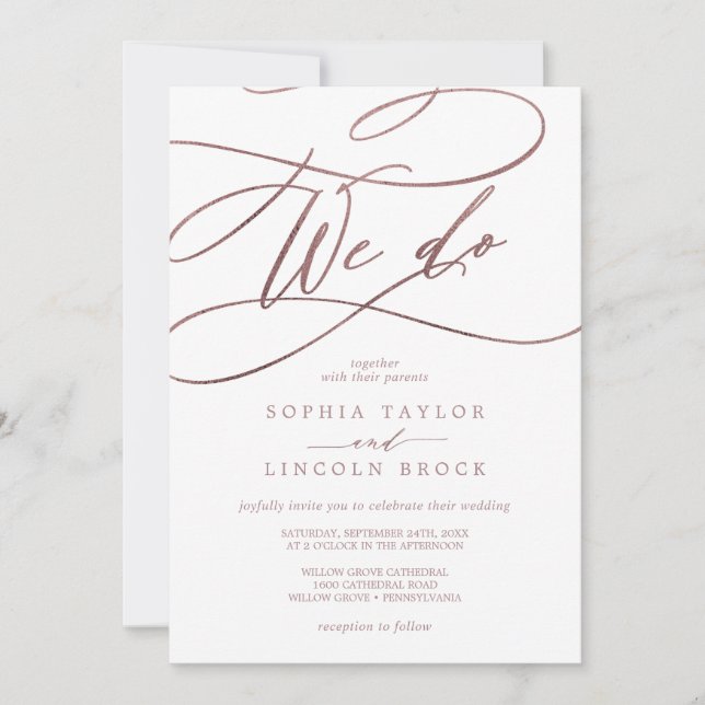 Romantische Rose Goldkalligraphie, die wir Hochzei Einladung (Vorderseite)