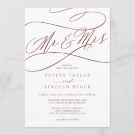 Romantische Rose Goldkalligraphie Mr. & Mrs. Weddi Einladung