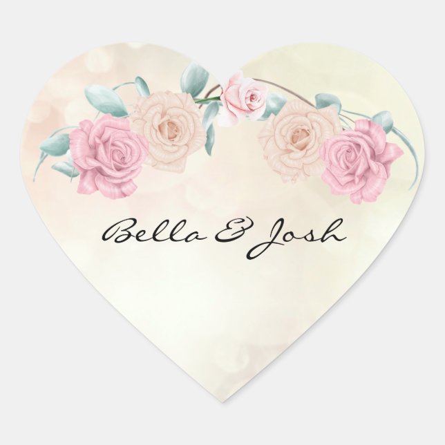 Romantische Rose Hochzeit Herz-Aufkleber (Vorderseite)