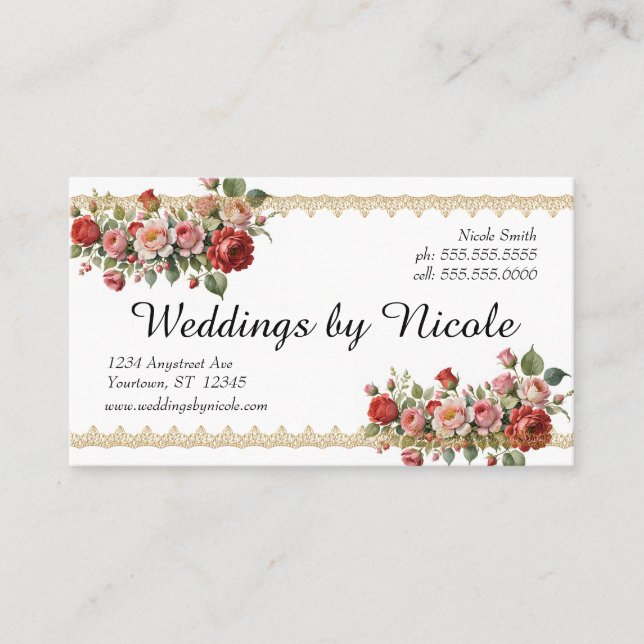 Romantische Rose Hochzeitsplaner Veranstaltungen F Visitenkarte (Vorderseite)
