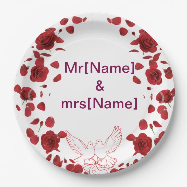 Romantische Rose Hochzeitsplatte mit Individuelle  Pappteller (Vorderseite)