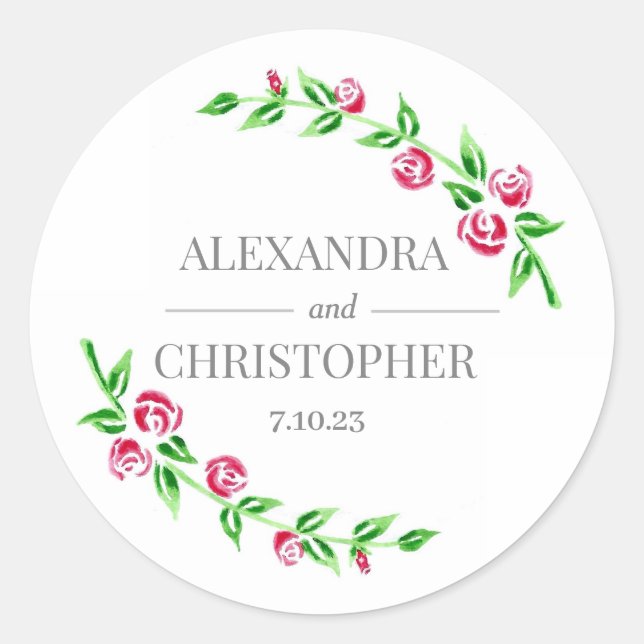 Romantische Rose Hochzeitsticker Runder Aufkleber (Vorderseite)
