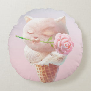 Romantische Rose: Miss Meow Rosa Eiscreme-Waffel K Rundes Kissen