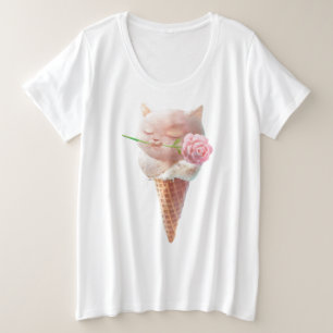 Romantische Rose: Miss Meow Rosa Eistüte Kunst Große Größe T-Shirt
