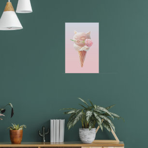 Romantische Rose: Miss Meow Rosa Eistüte Kunst Poster