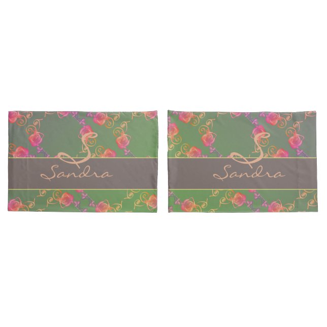 Romantische Rose Monogram Kissenbezug (Rückseite-Set)