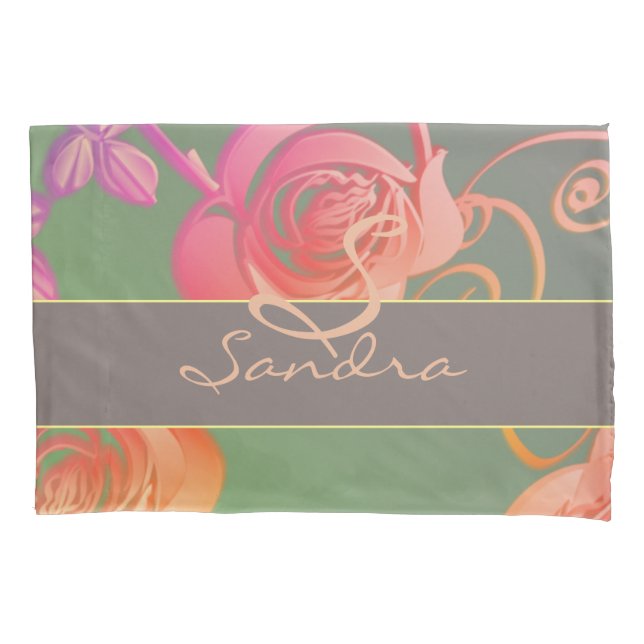Romantische Rose Monogram Pillowcase Kissenbezug (Vorderseite-Links)