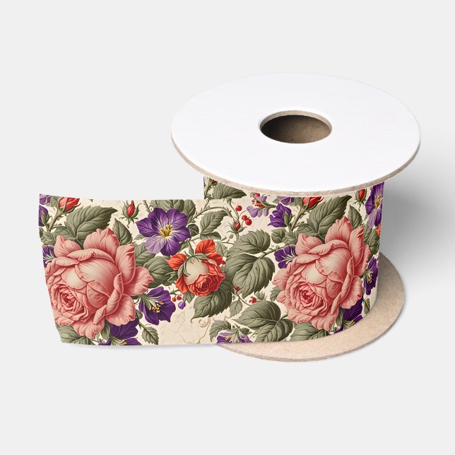 Romantische Rose Peach und Coral Satinband (Spule)