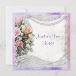 Romantische Rose & Perlen Muttertag Brunch Einladung