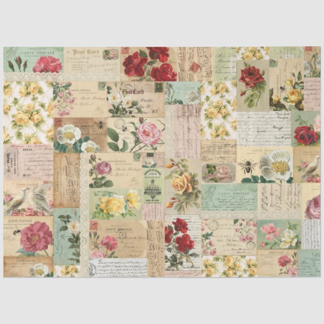 Romantische Rose Pink & Aqua Ephemere Tissue Paper Seidenpapier (Vorderseite)