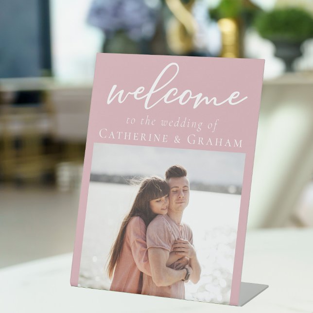 Romantische Rose Pink Couple Foto Hochzeit Willkom Sockelschild (Von Creator hochgeladen)