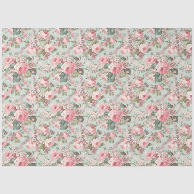 Romantische Rose Rosa auf Minzdekoupage Seidenpapier (Vorderseite)
