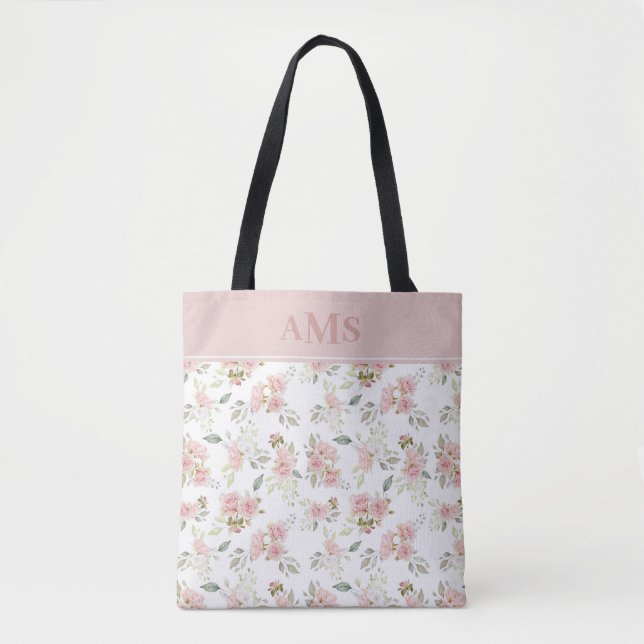 Romantische Rose | Rosa Monogramm Tasche (Vorderseite)