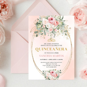 Romantische Rosé-Rosen Boho-Quinceañera-Einladung Einladung