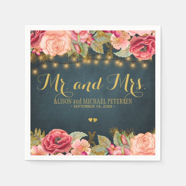 Romantische Rose Seefahrt mehr und mrs Drehbuch Ho Serviette (Vorderseite)