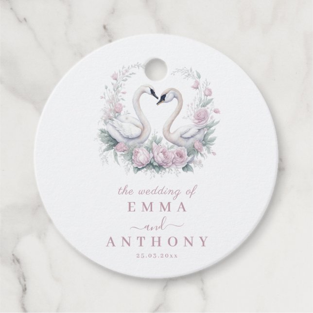 Romantische Rose Swan Couple Wedding Geschenkanhänger (Vorderseite)