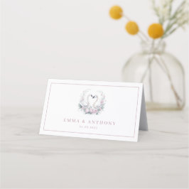 Romantische Rose Swan Couple Wedding Platzkarte