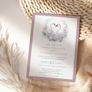Romantische Rose Swan Wedding Einladung