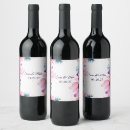 Romantische Rosé- und Blaue Floral-Hochzeitseinlad Weinetikett