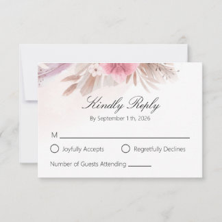 Romantische Rose und Champagner Boho Chic Hochzeit RSVP Karte