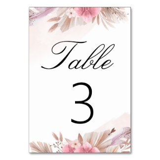 Romantische Rose und Champagner Boho-Chic-Hochzeit Tischnummer