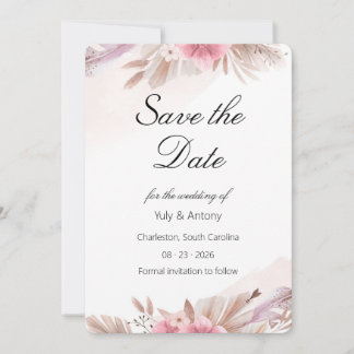Romantische Rose und Champagner Boho-Hochzeit Sav Save The Date
