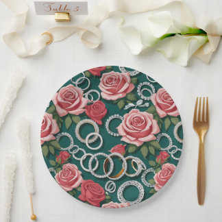 Romantische Rose und glänzende Diamantrisse Pappteller