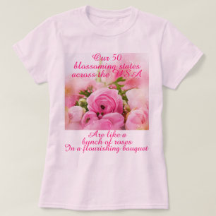 Romantische Rose USA 50 Staaten Patriotische Rosa  T-Shirt