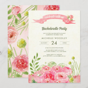 Romantische Rose Wasserfarben Bachelorette Einladung