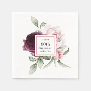 Romantische Rose Wasserfarben Botanischer 60. Gebu Serviette