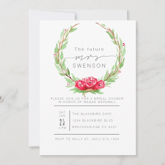 Romantische Rose Wasserfarbene Wraath | BRAUTPARTY Einladung (Vorderseite)