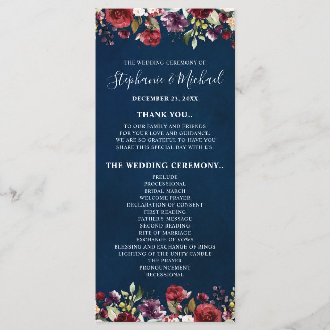 Romantische Rose Watercolor Burgundy Rote Marine Programm (Vorderseite)