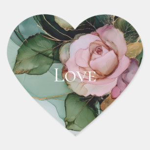Romantische Rose Weißrosa Goldene Liebe Herz-Aufkleber