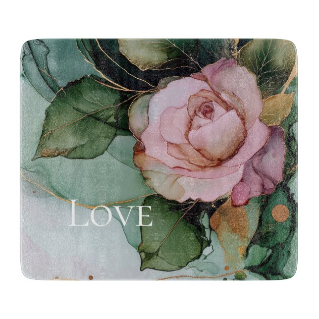 Romantische Rose Weißrosa Goldene Liebe Schneidebrett (Vorderseite)