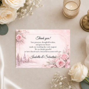 Romantische Rosé-Winterhochzeit Dankeskarte
